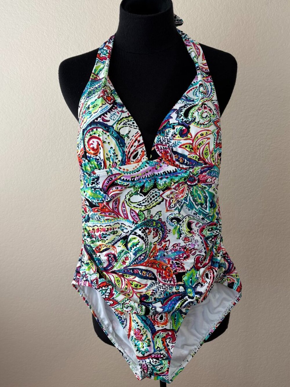 Lauren Ralph Lauren Floral One Piece Swimsuit Halter Tummy Control Slimming Sz 8